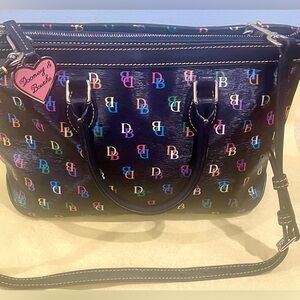 Vintage Dooney & Bourke Rare Black Multicolor Rainbow 
 Satchel w/ Heart Charm